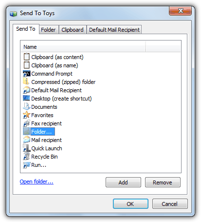 send to toys configuration window
