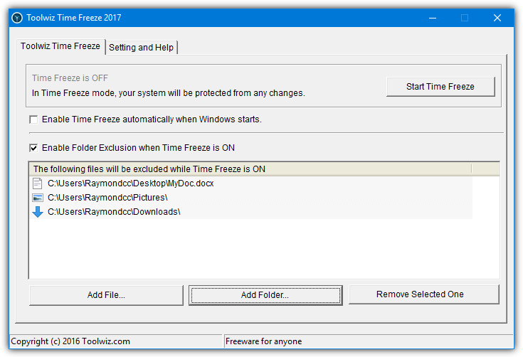 time freeze settings