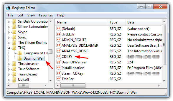 CDKEY in registry