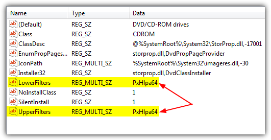 lowerfilters and upperfilters registry entry