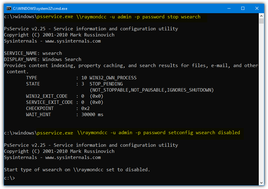 Psservice stop disable