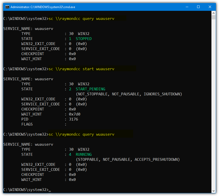 Sc query start service
