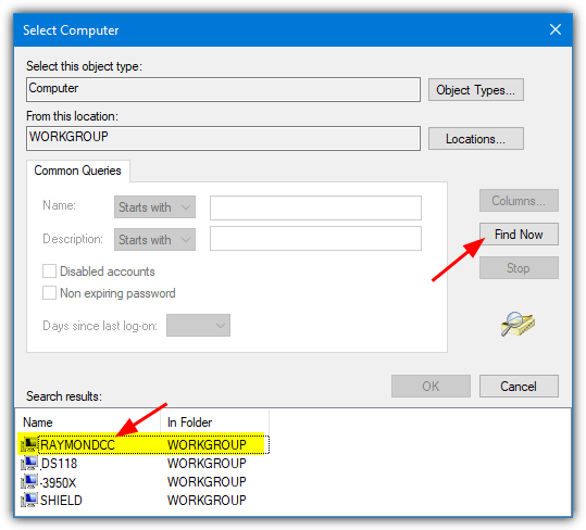 Select computer name
