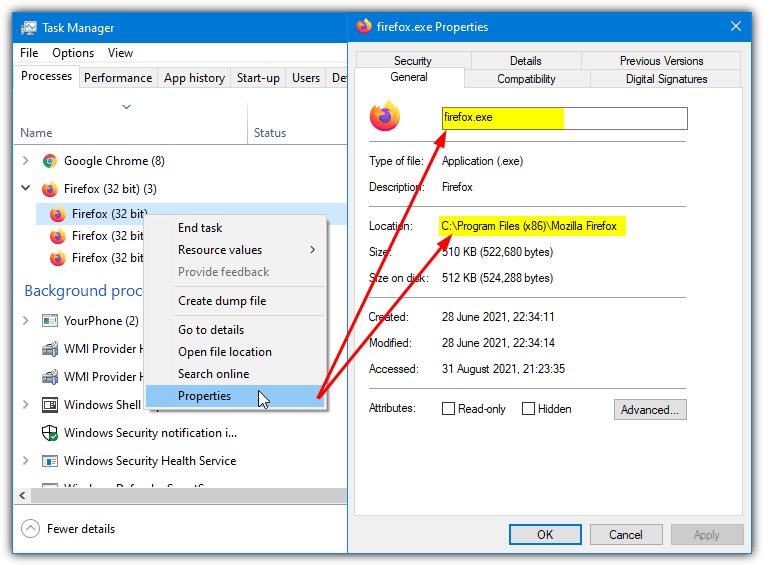 Task manager properties