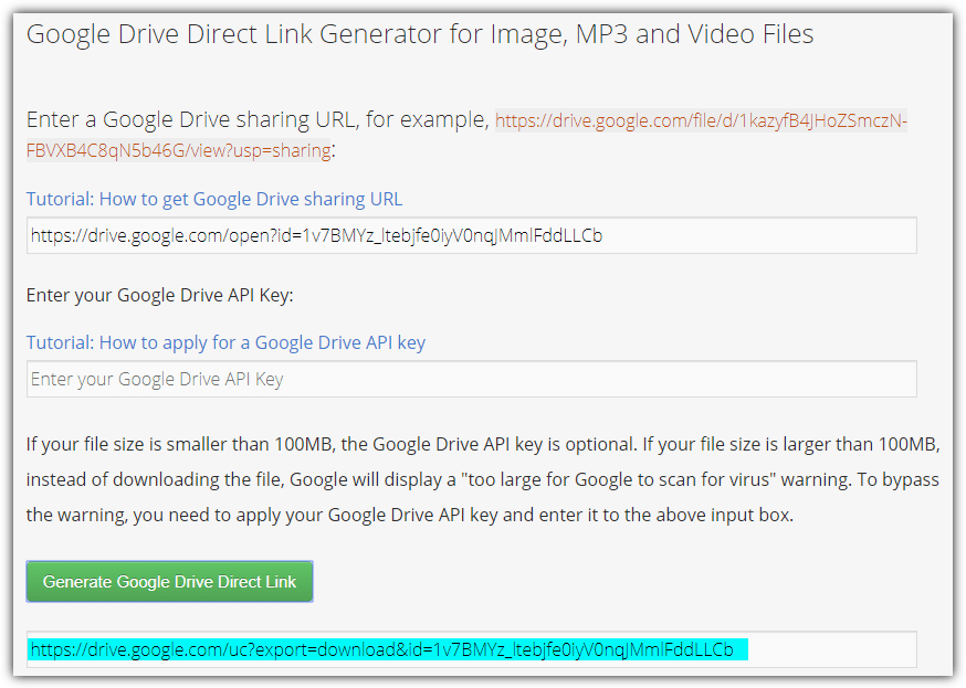 WonderPlugin Google Drive Direct Link Generator