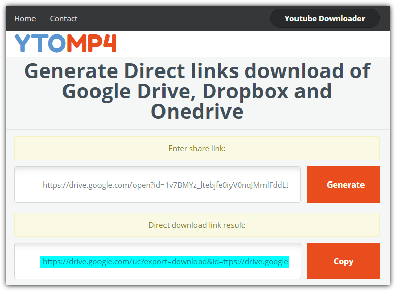 YTOMP4 Direct Link Generator