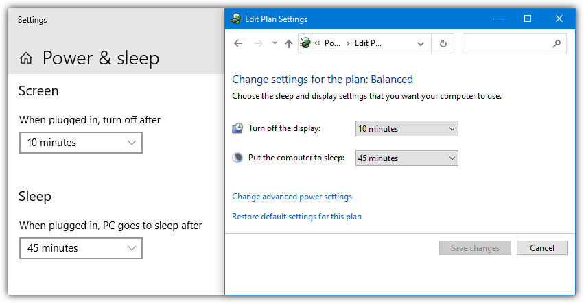 Windows power settings