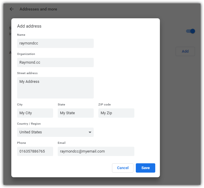 Chrome autofill