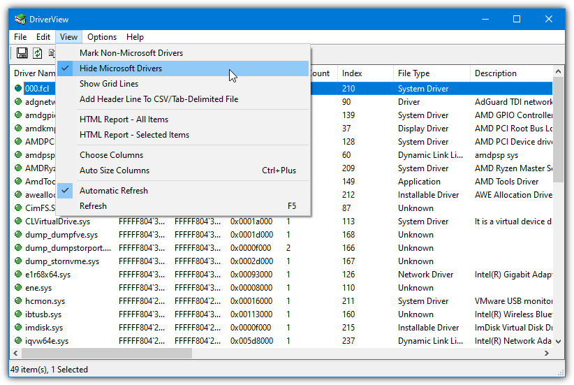 Driverview hide microsoft