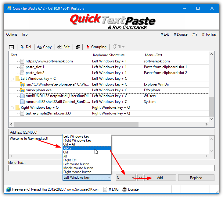 Quicktextpaste add