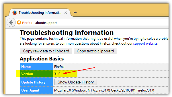 firefox version number