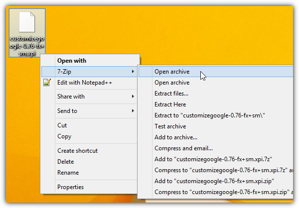 Open XPI with 7-Zip