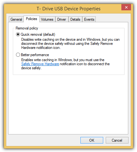 USB removal policy