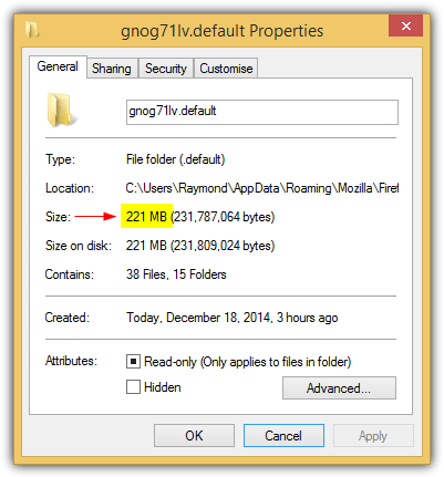 firefox profile folder size