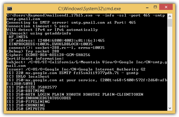 mailsend smtp info