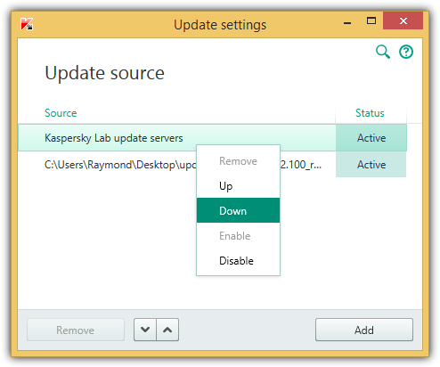 kaspersky update source priority