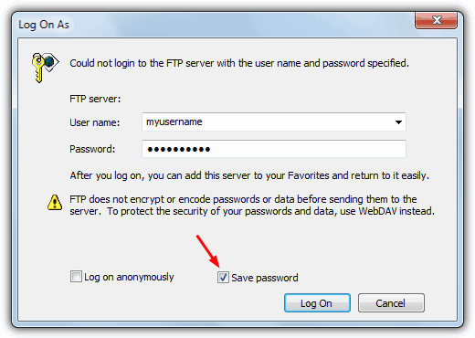windows FTP log on as