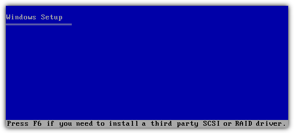 Press F6 if you need to install a third party SCSI or RAID driver