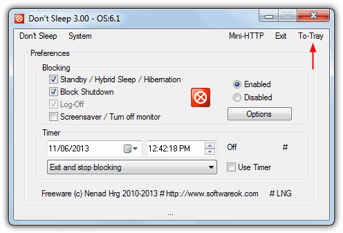 don't sleep main window prevent shutdown options