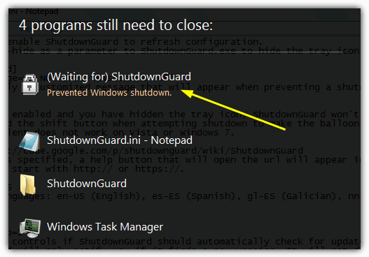 shutdown guard blocking a logoff attempt