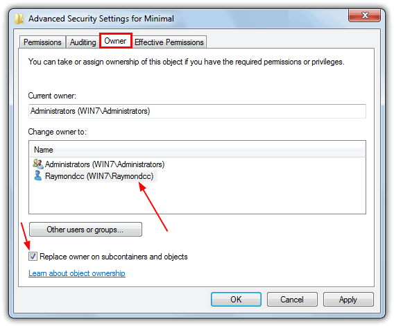 Changing the owner permissions