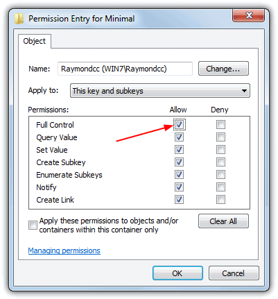 Granting full control to the new user