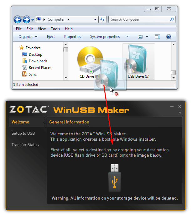 drop drive onto winusb maker