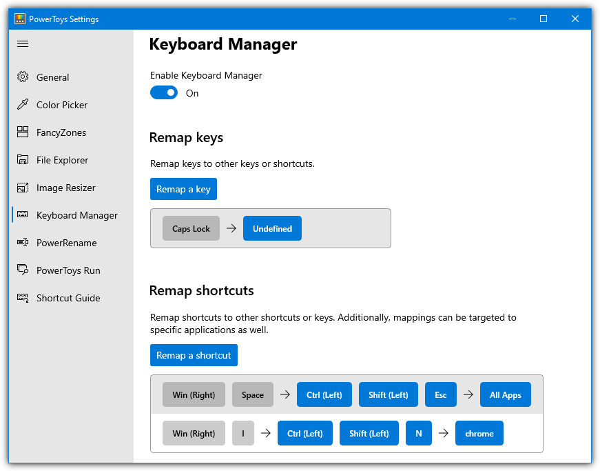 Powertoys keyboard manager