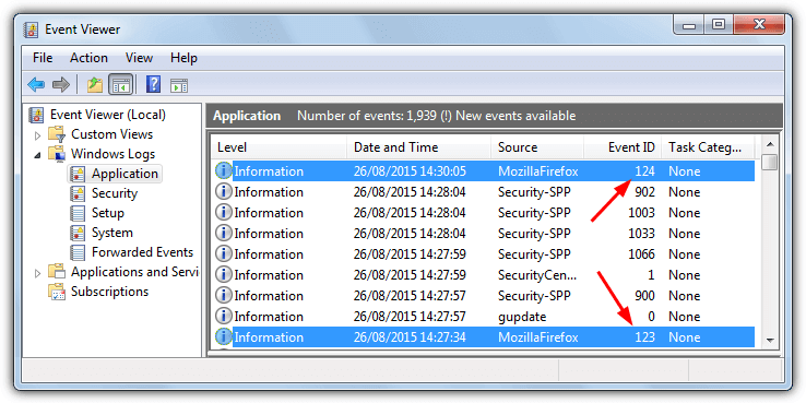 event viewer created events