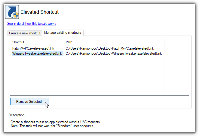 Winaero tweaker remove shortcut