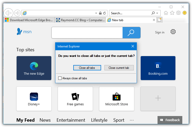 Internet explorer close tabs