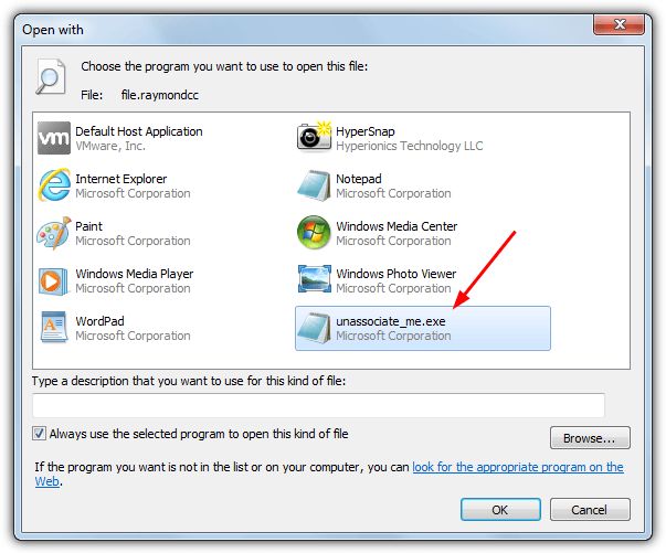 open with fake executable