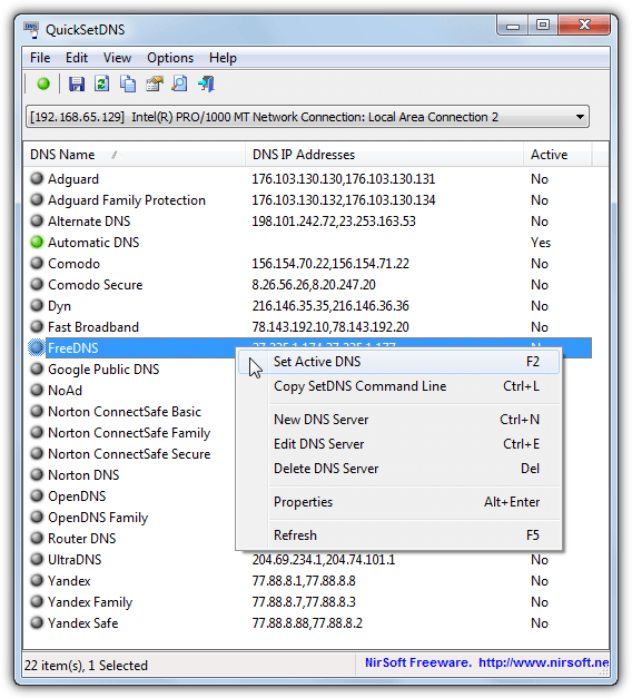 quicksetdns with custom dns services