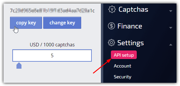 Anti captcha copy api key