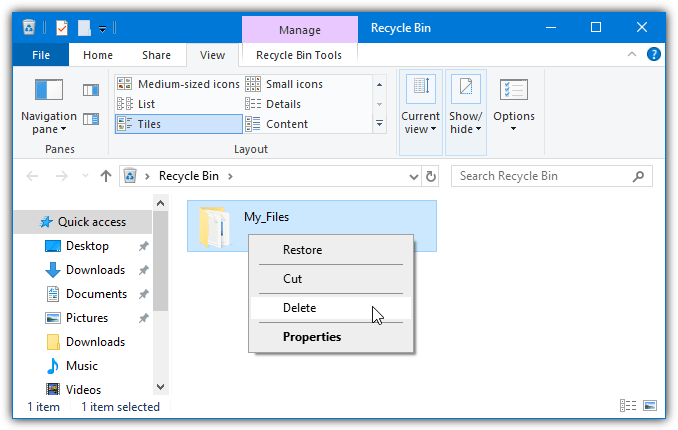 Delete from recycle bin