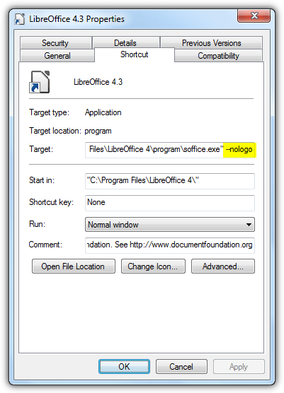 disable libreoffice splash screen