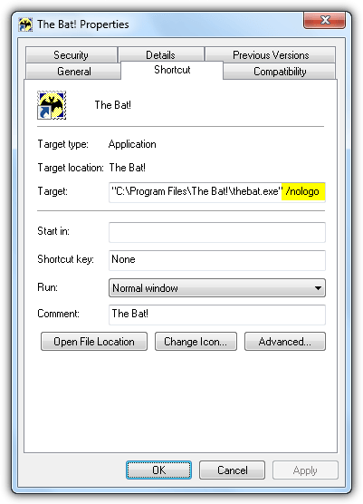 disable thebat splash screen
