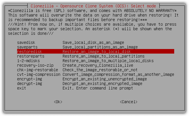 clonezilla restore