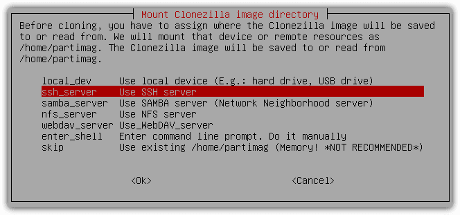 clonezilla ssh server