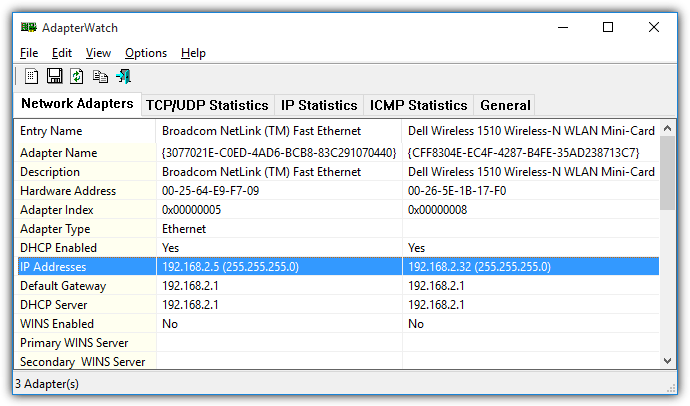 adapterwatch ip address