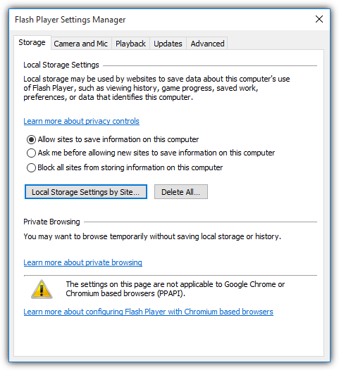 flash player settings manager