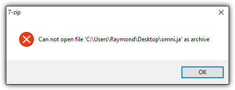 can not open file omni.ja as archive
